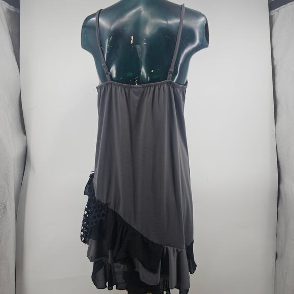 Noelle Knit Boho Ruffle Cami Dress Adjustable Straps Gray & black Size S/M 3637 - Picture 2 of 8